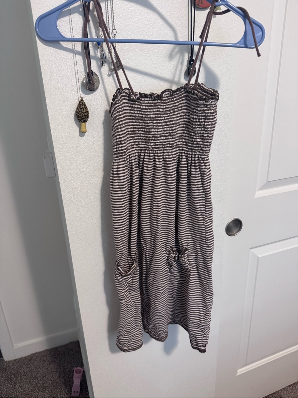 Striped Spaghetti-Strap Dress - Brown & White